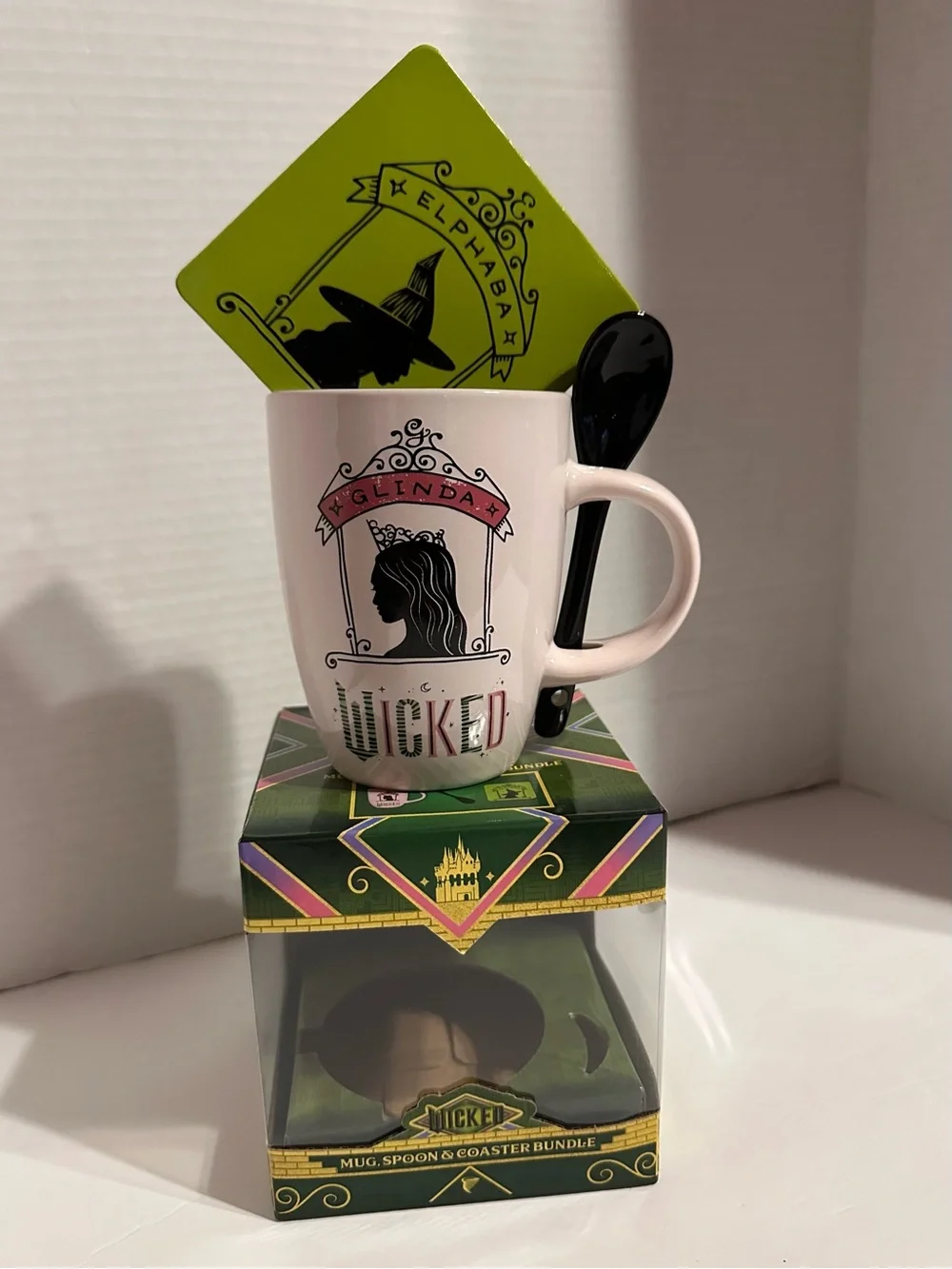 Pink Wicked Themed Ceramic Mug with Black Spoon